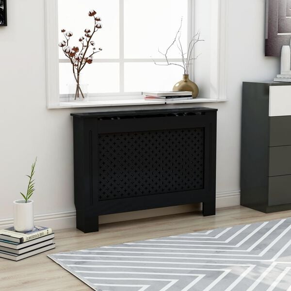 vidaXL Radiator Cover Black 44.1"x7.5"x32.1" MDF