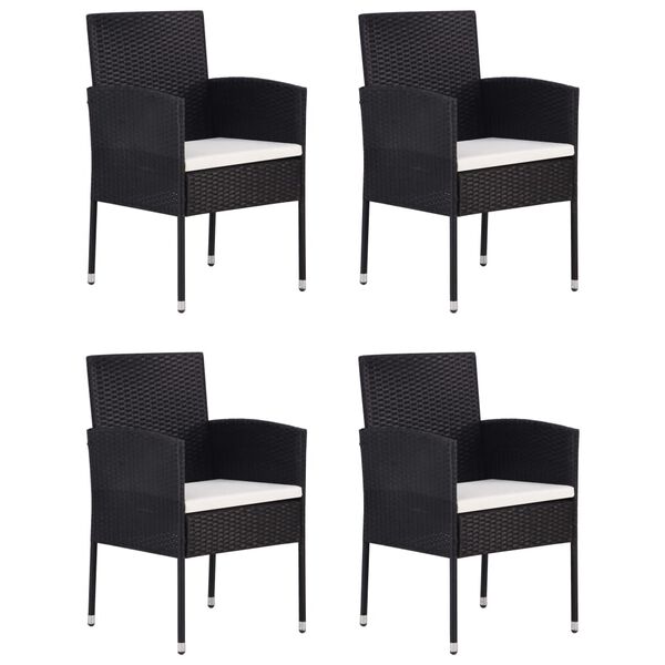 vidaXL 5 Piece Patio Dining Set with Cushions Poly Rattan Black