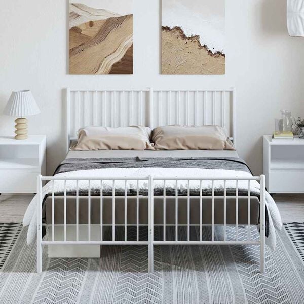 vidaXL Bed Frame White Powder-coated steel Double Bed Frame