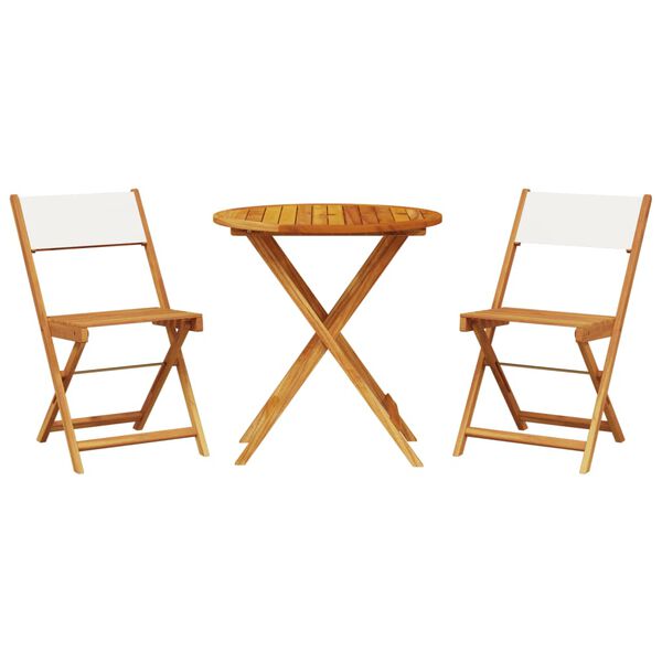 vidaXL Bistro Set Cream White Solid Acacia wood, Polyester fabric 3 Piece