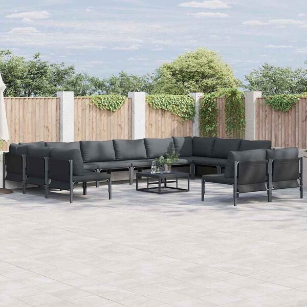 vidaXL Garden Sofa Set with Cushion 12 pcs Black Steel