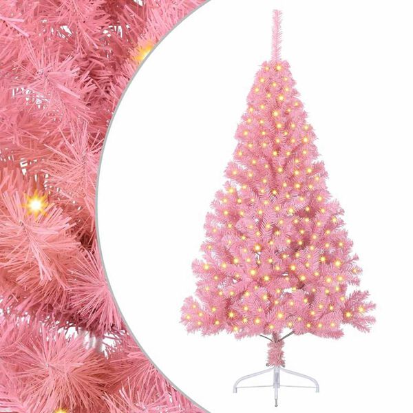 vidaXL Artificial Pre-lit Christmas Tree with 300 LEDs Pink 70.9" PVC