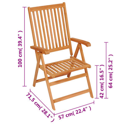 vidaXL Reclining Patio Chairs 8 pcs Solid Teak Wood