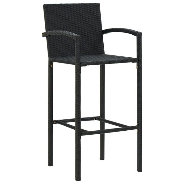 vidaXL Bar Stool Set of 4 Black PE Rattan, Powder-Coated Steel Standard
