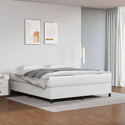 vidaXL Box Spring Bed with Mattress White 76"x79.9" King Faux Leather