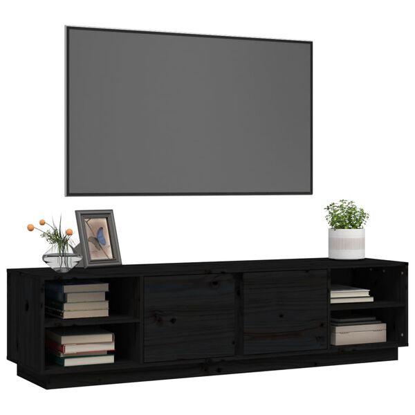 vidaXL TV Cabinet Black Solid pine wood Medium TV Cabinet Rectangular
