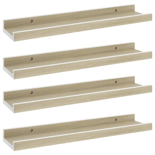vidaXL Wall Shelf Set of 4 White MDF 15.7x3.5x1.2 in Wall mounting