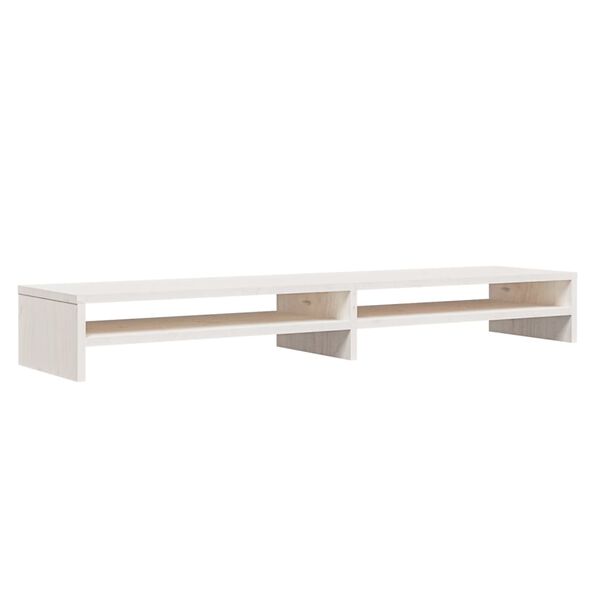 vidaXL Monitor Stand White Solid pine wood 39.4 x 9.4 x 5.1 in