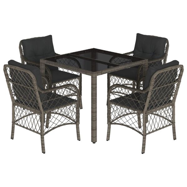 vidaXL Garden Dining Set Gray PE rattan Medium Removable Covers