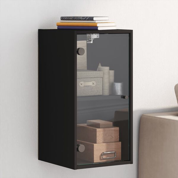 vidaXL Wall Cabinet Black Engineered wood, Glass Medium Doors