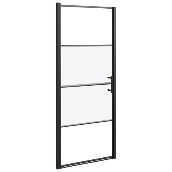 vidaXL Shower Door 35.8"x76.8" Half Frosted Tempered Glass Black