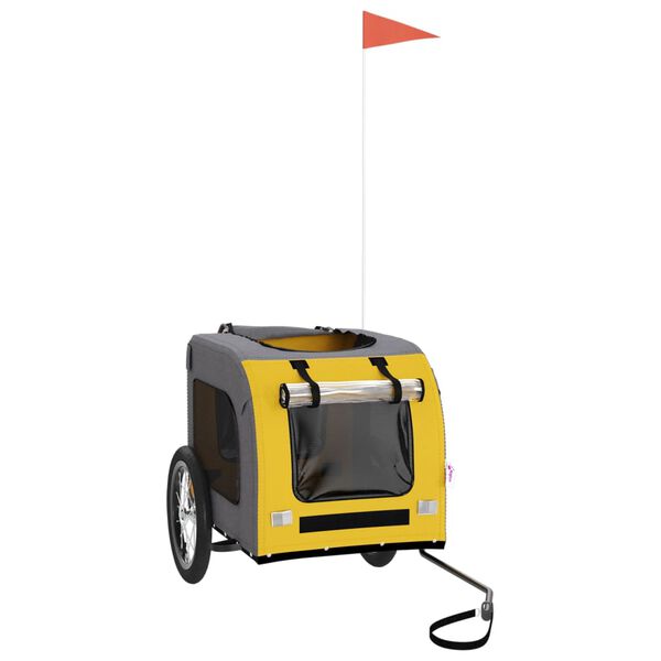 vidaXL Pet Bike Trailer Yellow and Grey Oxford Fabric, Iron Small