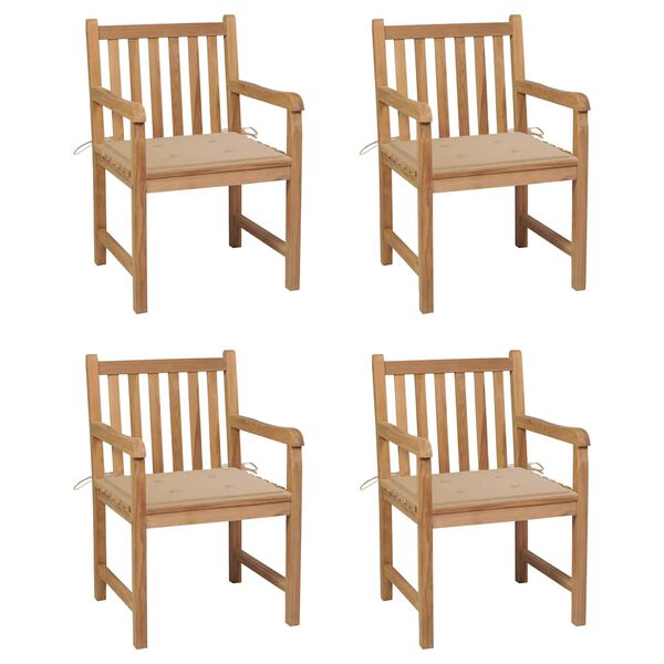 vidaXL Patio Chair Set of 4 Beige Teak wood with polyester cushions