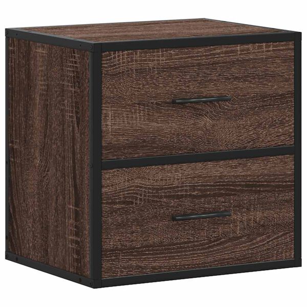 vidaXL Wall-mounted Bedside Cabinet Brown Oak Engineered wood, Metal