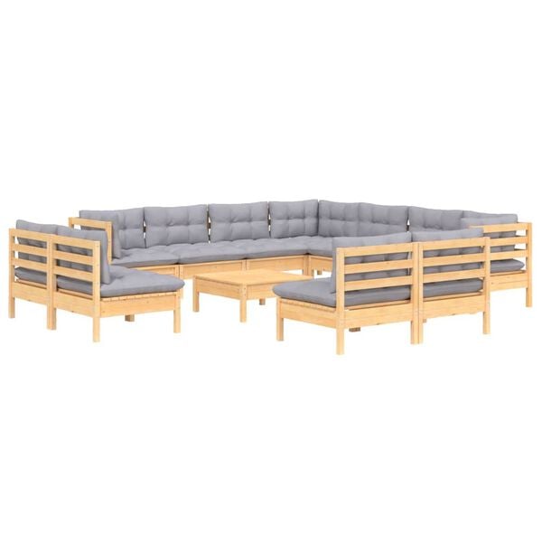 vidaXL Garden Lounge Set Grey Solid Pinewood, fabric (100% polyester)