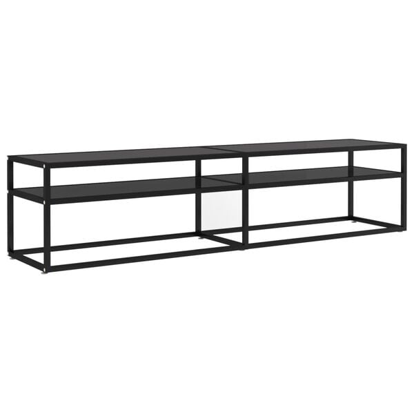 vidaXL TV Cabinet Black Tempered glass, powder-coated steel Large