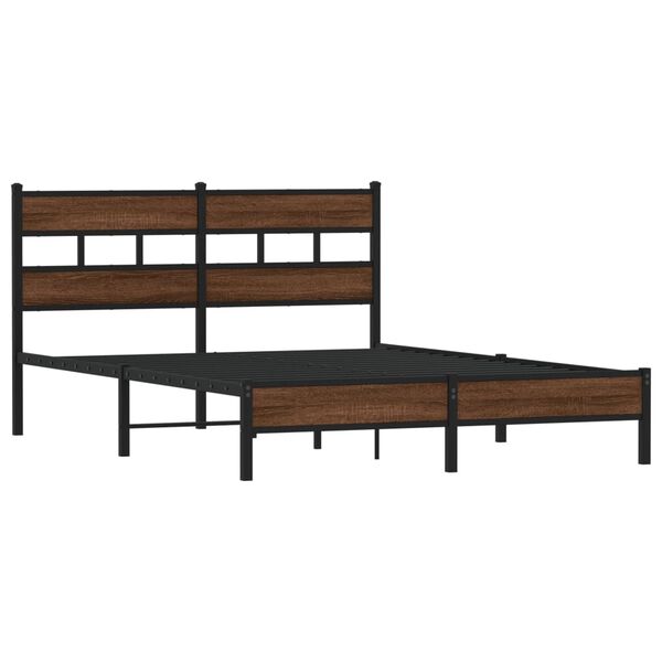 vidaXL Bed Frame Brown Oak Steel, Engineered Wood Full Rectangular