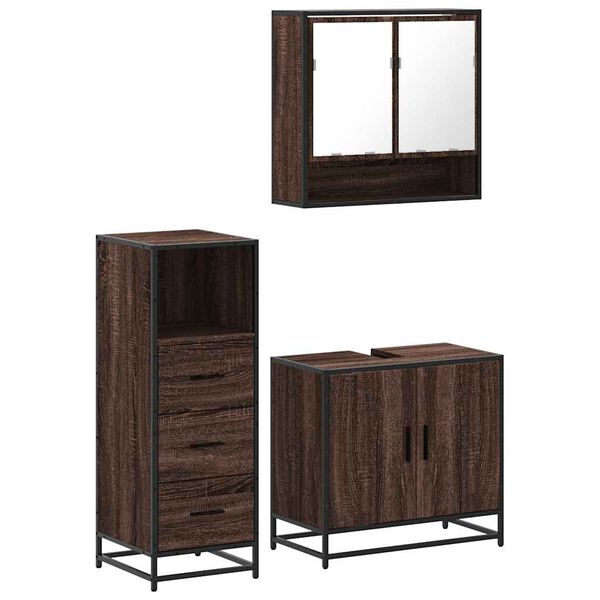 vidaXL Bathroom Furniture Set Brown Oak Engineered wood, metal, glass