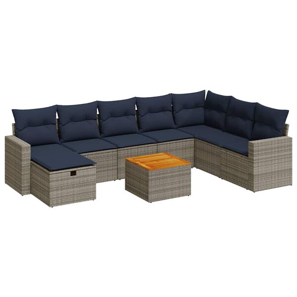 vidaXL 9 Piece Patio Sofa Set with Cushions Gray Poly Rattan