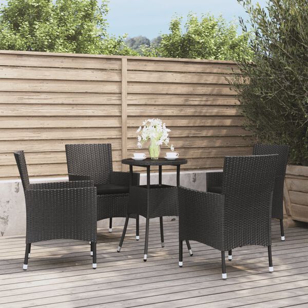 vidaXL Garden Bistro Set Black Poly Rattan Medium Tough