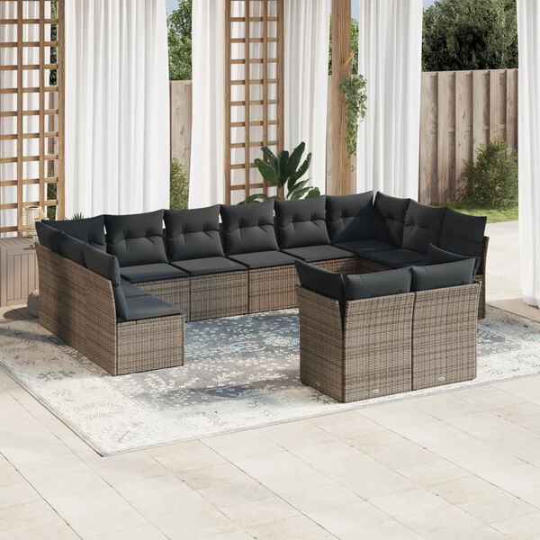 vidaXL Garden Sofa Set Grey with Dark Grey Cushions