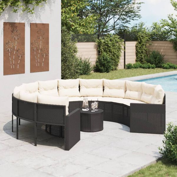 vidaXL Garden Sofa Black Poly Rattan Large Removable Covers