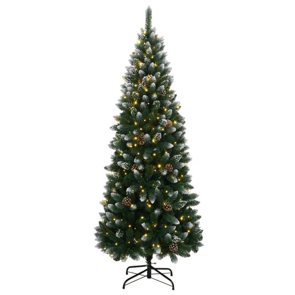 vidaXL Artificial Christmas Tree Green and White PVC and Steel 47.2 in