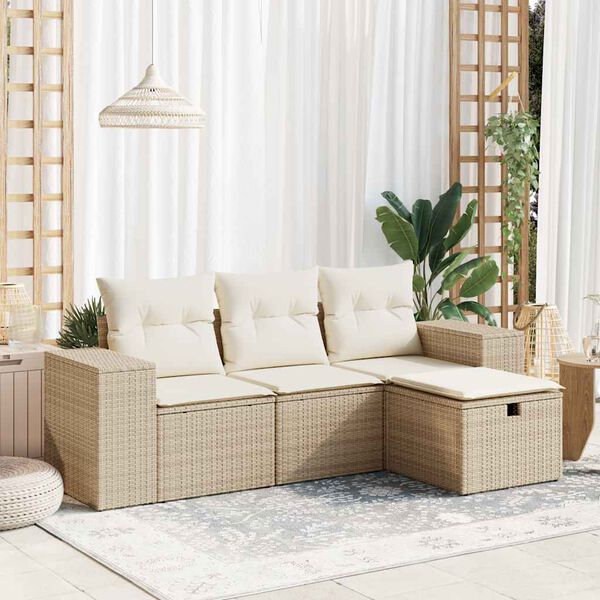 vidaXL Garden Sofa Set Beige Poly Rattan, Powder-Coated Steel Medium