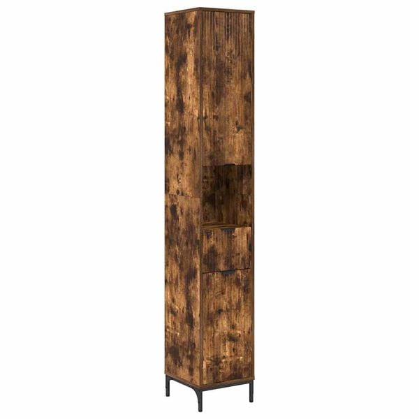 vidaXL Bathroom Cabinet with Door Smoked Oak 12.40 x 12.99 x 74.80 in
