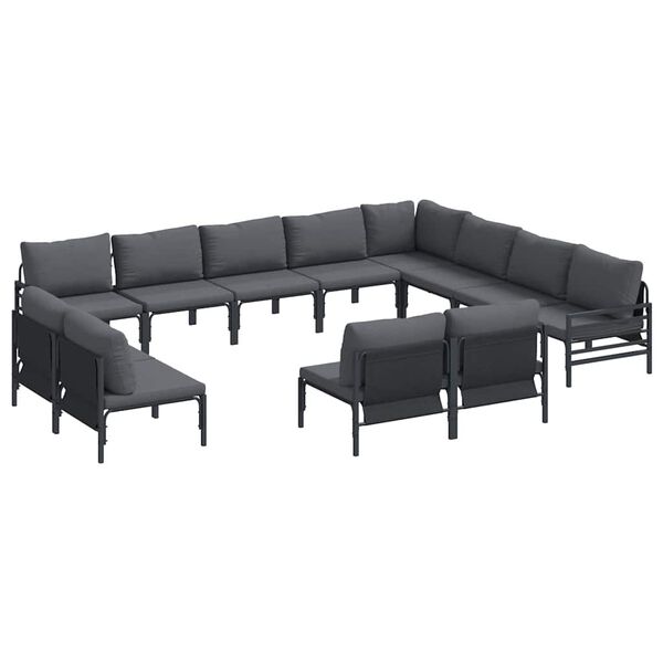vidaXL Garden Sofa Set with Cushion 12 pcs Black Steel