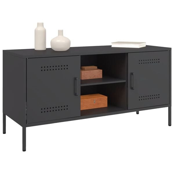 vidaXL TV Cabinet Black Steel 39.6 x 15.4 x 19.9 in TV Cabinet