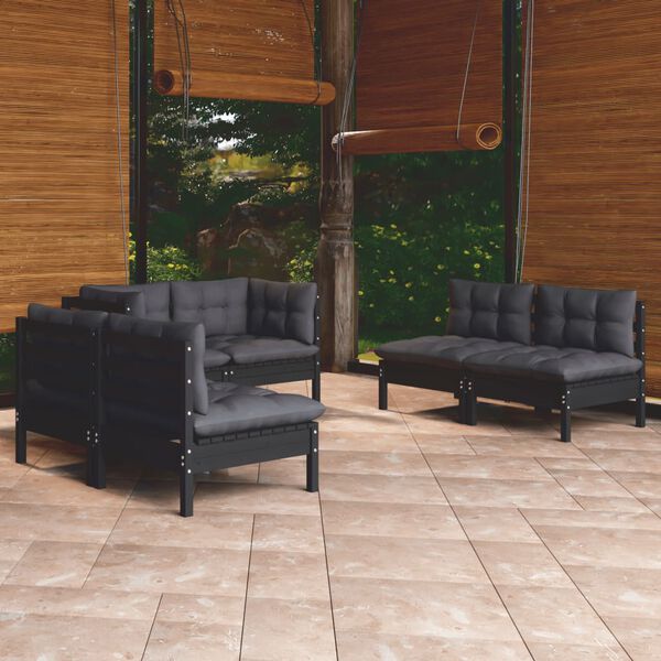 vidaXL Garden Lounge Set Black, Anthracite Solid pinewood, 100% polyester