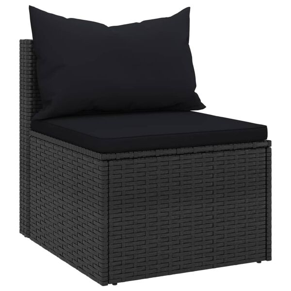 vidaXL Garden Middle Sofa Black Poly Rattan Medium Modular