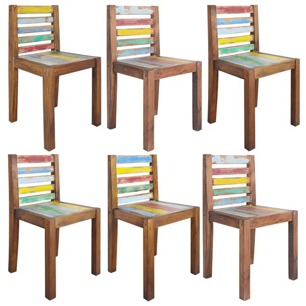 vidaXL Dining Chair Set of 6 Multicolor Solid reclaimed wood Standard