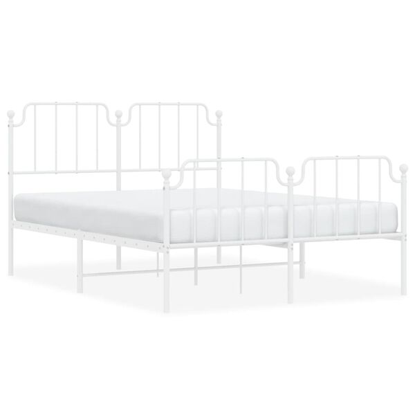 vidaXL Bed Frame White Powder-Coated Steel Double Bed Frame