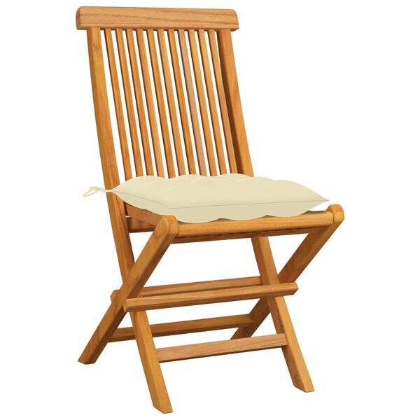 vidaXL Garden Chair Set of 4 Cream White Teak wood, 100% polyester cushion