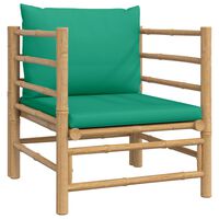 vidaXL Patio Sofa with Green Cushions Bamboo
