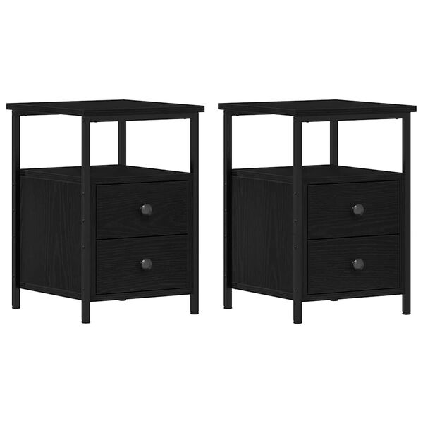 vidaXL Bedside Cabinets 2 pcs Black Oak 13.4"x 14"x 19.7" Engineered Wood