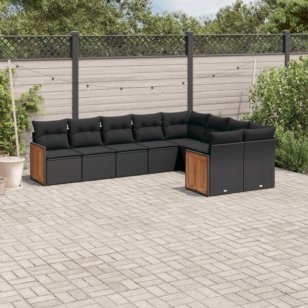 vidaXL Garden Sofa Set Black PE rattan, powder-coated steel Large