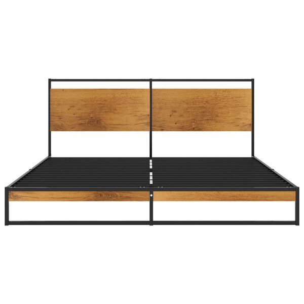 vidaXL Bed Frame Black Powder-coated metal, melamine coated MDF 63 x 79 in