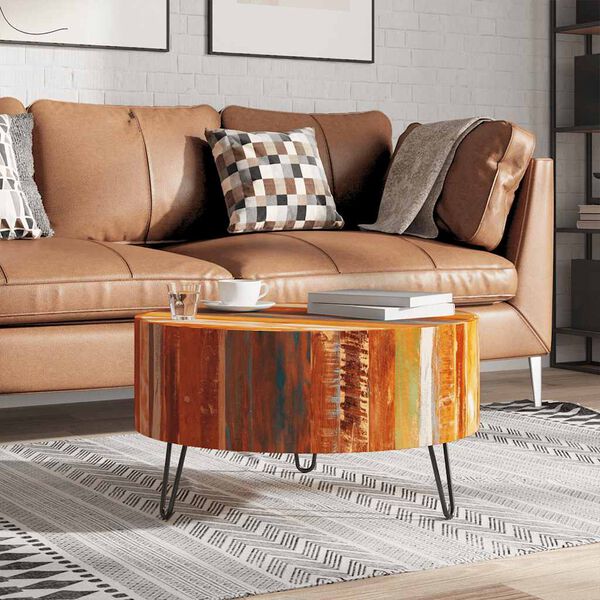 vidaXL Coffee Table Multicolor Reclaimed solid wood, Iron 27.6 in diameter