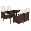 vidaXL 5 Piece Patio Dining Set with Cushions Brown Poly Rattan