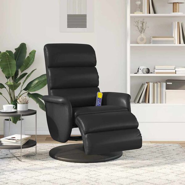 vidaXL Massage Recliner Chair Black Faux Leather, Metal, Plywood Medium