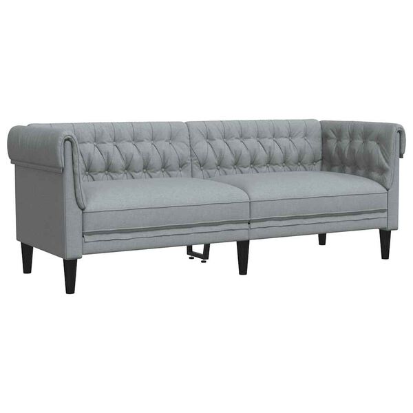 vidaXL Chesterfield Sofa Light Grey 100% Polyester, Plywood, Solid Wood