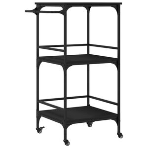 vidaXL Kitchen Trolley Black 23.8"x19.7"x41.3" Engineered Wood