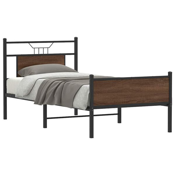 vidaXL Bed Frame Brown Oak Engineered Wood and Steel Single Bed Frame