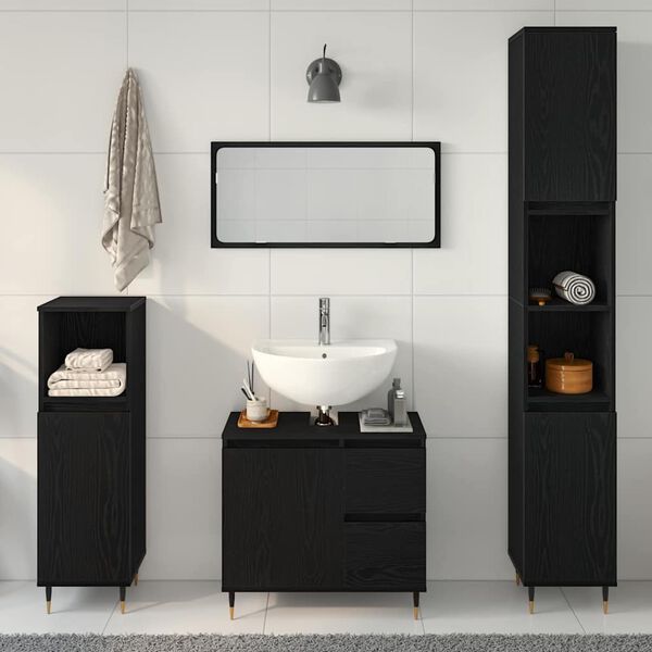 vidaXL Bathroom Furniture Set 3 pcs Black Oak 11.81 x 11.81 x 74.80 in