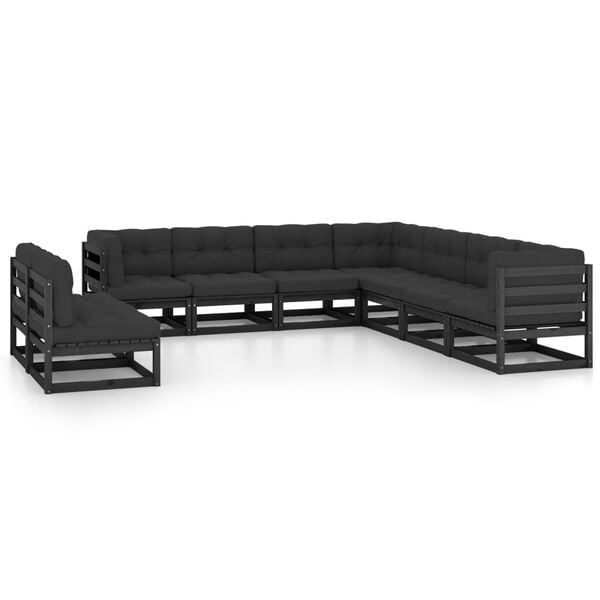 vidaXL Garden Lounge Set Black Solid pine wood, 100% polyester fabric