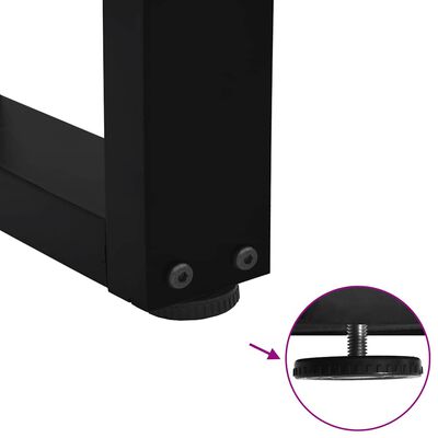 Close-up bottom of leg with adjustable foot and wheel/leveler.