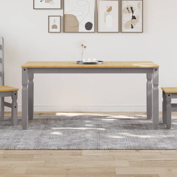 vidaXL Dining Table Gray Solid Pine Wood Medium Minimalist